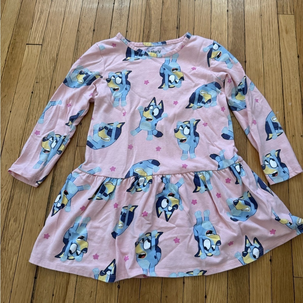 Disney Bluey Pink and Blue Kids Long Sleeve Casual Dress | Size 4T